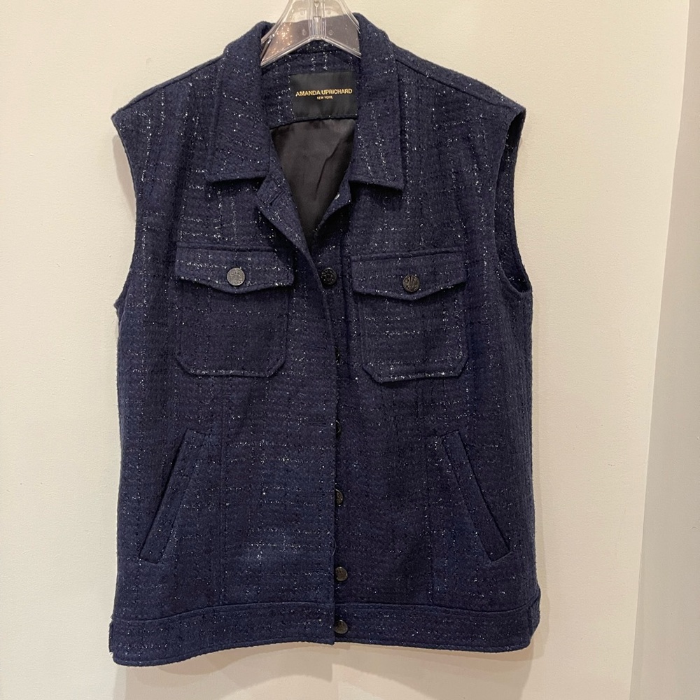 Navy wool platt with glitter pattern vest